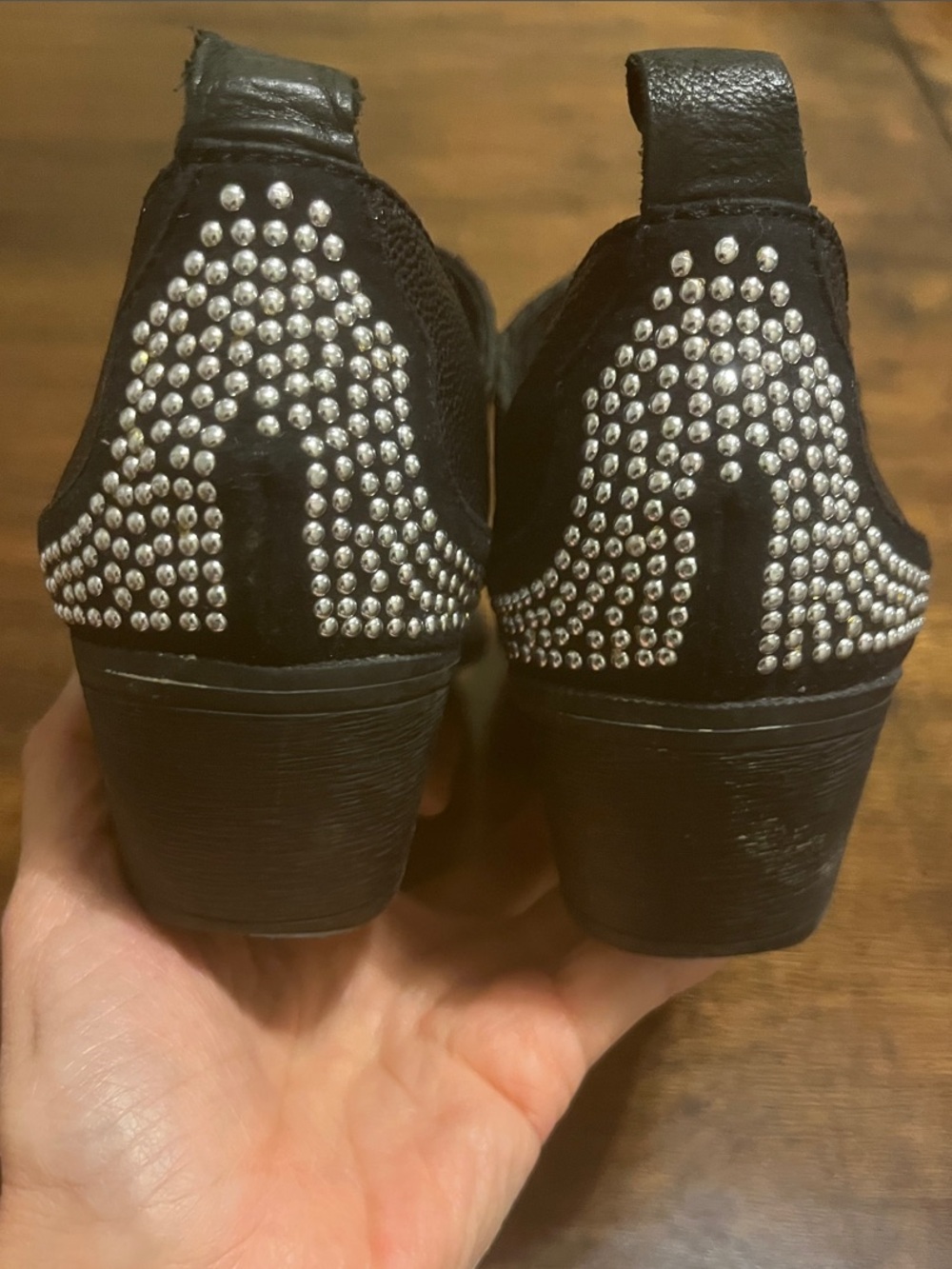 Cream and Black Bedazzled Western-Inspired Leather Booties - Picture 4 of 10